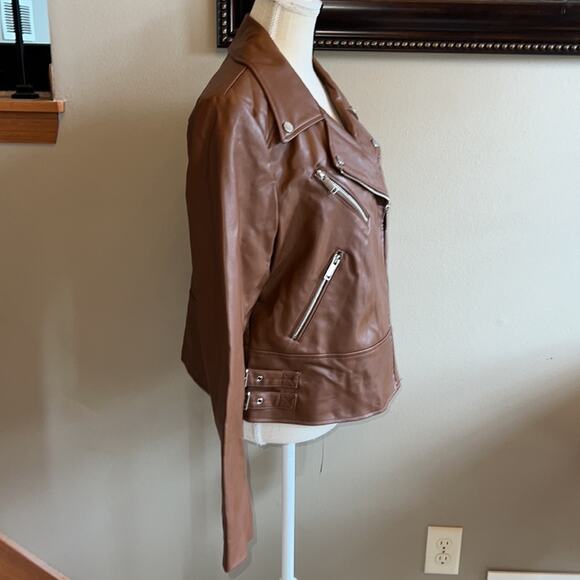 French Connection Faux Leather Moto Jacket Size L - New - Picture 6 of 12